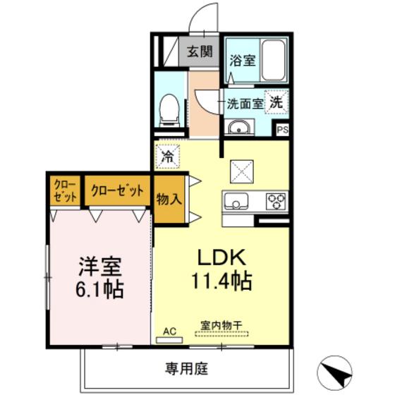 ベリッシモ(1LDK/1階)の間取り写真