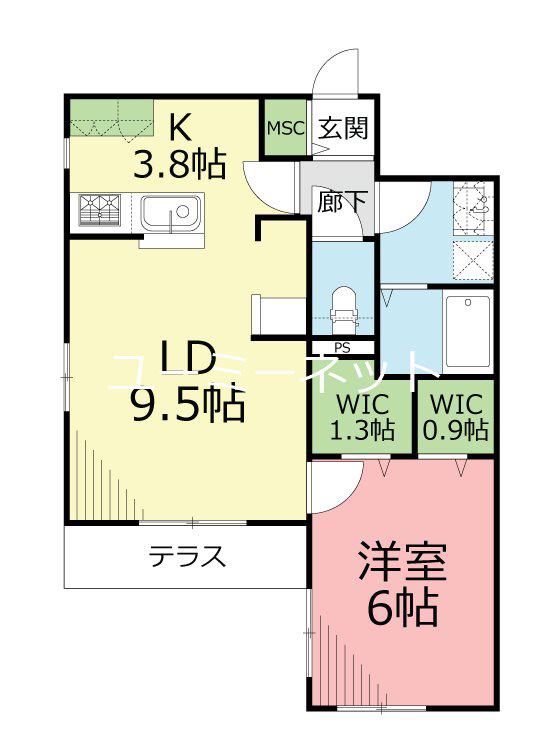 ESTHER湘南台(1LDK/1階)の間取り写真