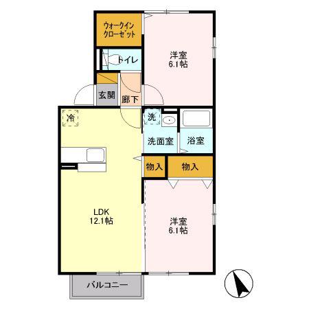 グリシーヌD(2LDK/2階)の間取り写真