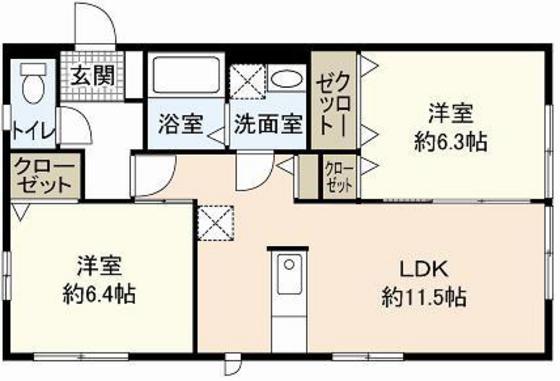 ルミエールB棟(2LDK/2階)の間取り写真