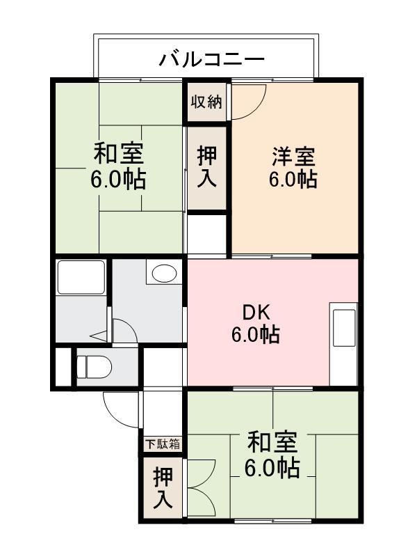 シャルム元山A棟(3DK/2階)の間取り写真