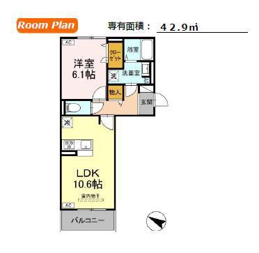 D-ROOM薩摩川内西向田町(1LDK/2階)の間取り写真