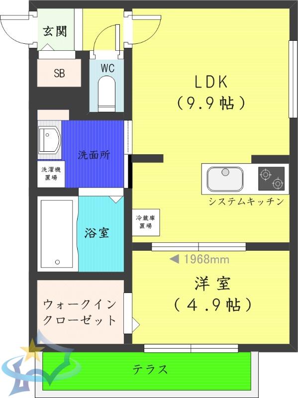 ブランシャール円山医大前(1LDK/1階)の間取り写真