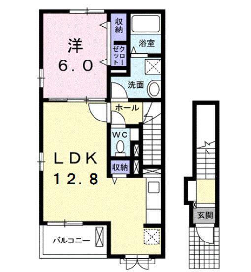 RIVER SIDEはるか C(1LDK/2階)の間取り写真
