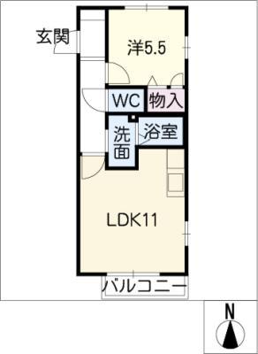 ファミール本新(1LDK/2階)の間取り写真