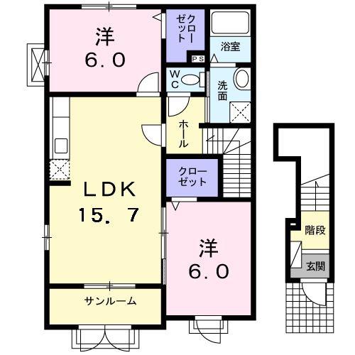 イタニティ-II(2LDK/2階)の間取り写真