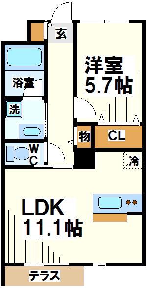 アンビエンテ調布B(1LDK/1階)の間取り写真