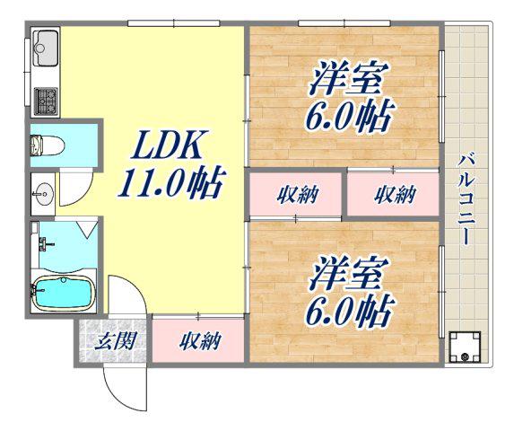 グリーンハイツ昆陽(2LDK/1階)の間取り写真