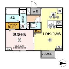 アフィネ浜ノ茶屋(1LDK/1階)の間取り写真