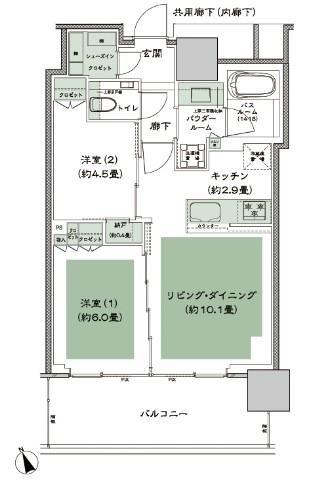 グランドシティタワー池袋(2LDK/9階)の間取り写真