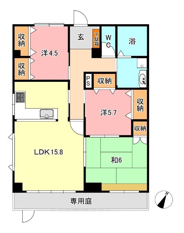 ファミーユ(3LDK/1階)の間取り写真