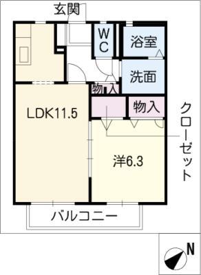 グランスイート(1LDK/2階)の間取り写真