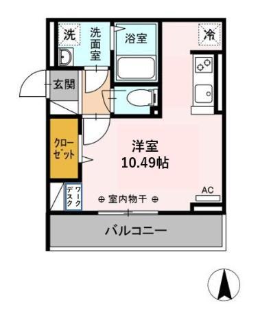 オークスさがみ野(ワンルーム/2階)の間取り写真