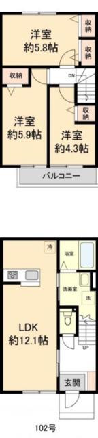 グリシーナI(3LDK/1階)の間取り写真