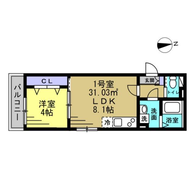 パルブニール浜野(1LDK/3階)の間取り写真