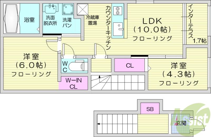 美田園1丁目アパート工事(1LDK/2階)の間取り写真