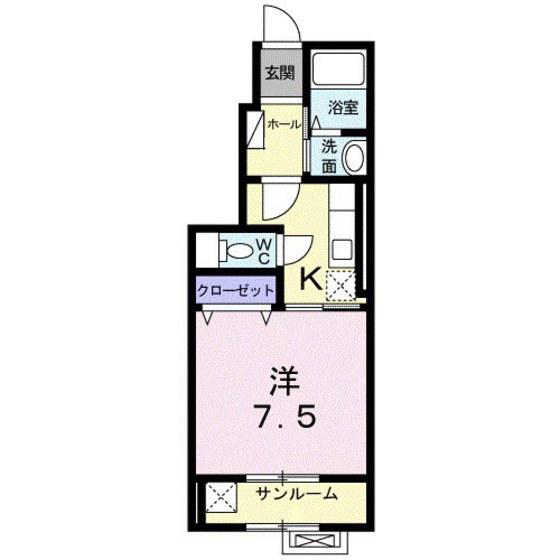 サリチェ八丁道(1K/1階)の間取り写真