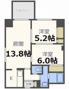 グレイスコート菊水(2LDK/7階)の間取り写真