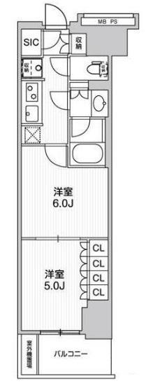 ワーブ横浜伊勢佐木町(2K/3階)の間取り写真