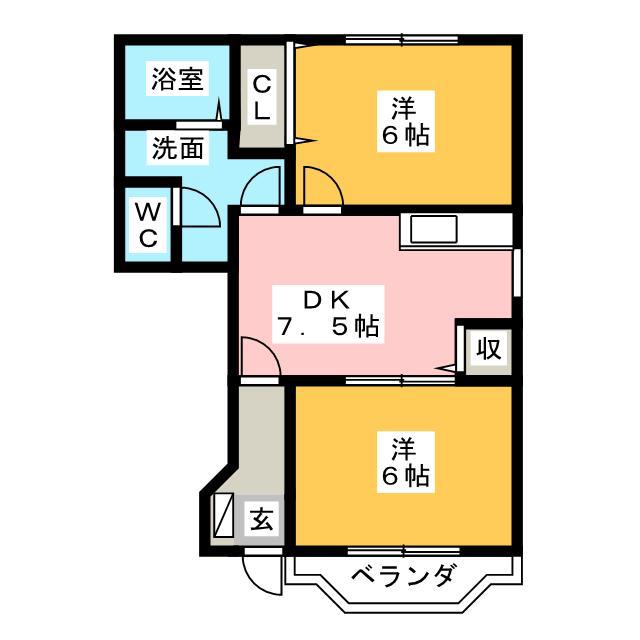 シャンティ北小田A(2DK/1階)の間取り写真