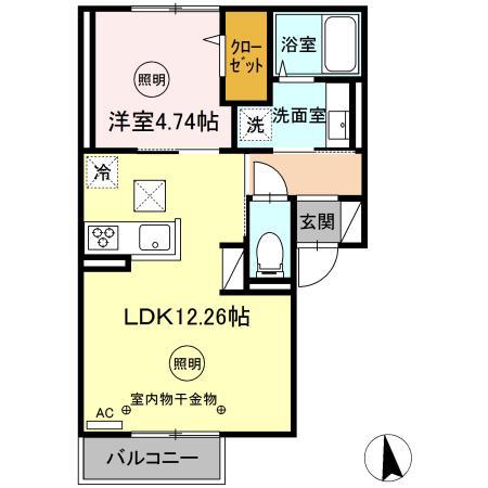 FONTAINE和賀(1LDK/1階)の間取り写真