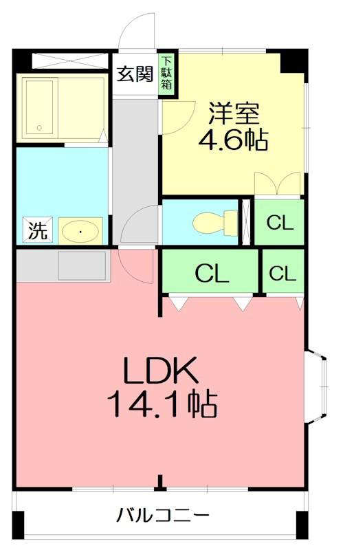 ブルースカイ平塚(1LDK/4階)の間取り写真