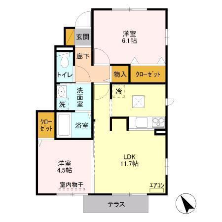 GLAD上本郷B棟(2LDK/1階)の間取り写真