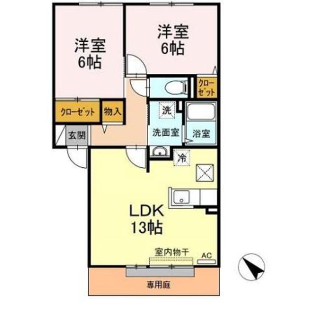 グランシャリオB(2LDK/1階)の間取り写真