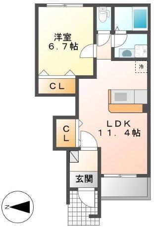 サンシャイン肥後(1LDK/1階)の間取り写真