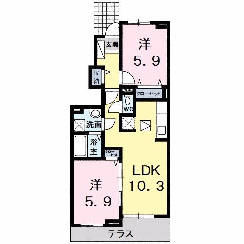 グランピアス笹木野 1(2LDK/1階)の間取り写真