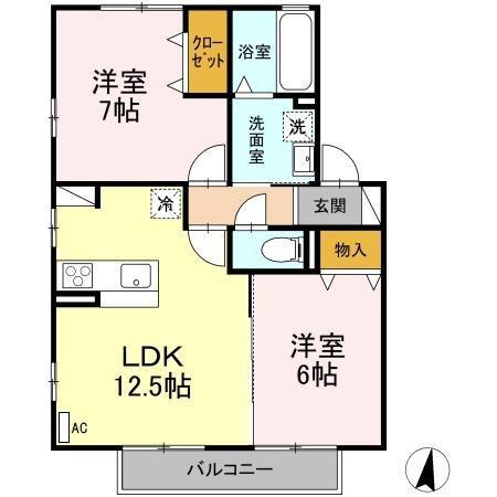 ファミーユ黒沢台B棟(2LDK/2階)の間取り写真