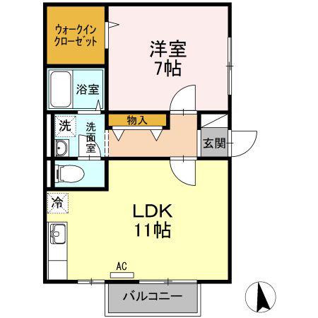 ミルフィーユ上辻(1LDK/2階)の間取り写真