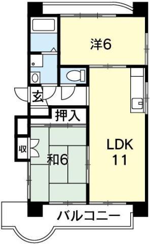 コーポかがわ(2LDK/4階)の間取り写真