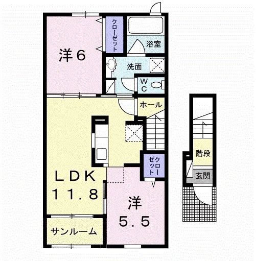 ルポゼB(2LDK/2階)の間取り写真