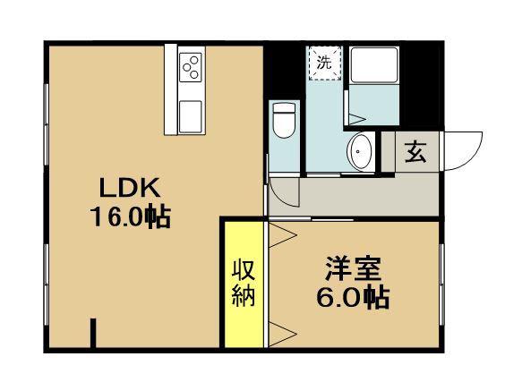 雁ヶ音コーポ(1LDK/1階)の間取り写真