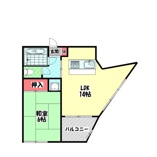 第3GMビル(1LDK/6階)の間取り写真