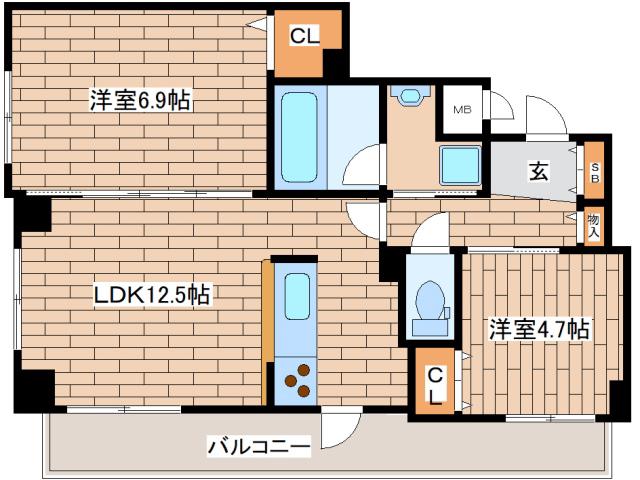 ウォームスヴィル中山手(2LDK/10階)の間取り写真