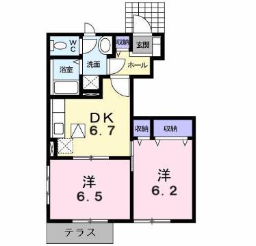 アンソレイエ A棟(2DK/1階)の間取り写真