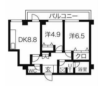 オークヒルズ小日向(2DK/3階)の間取り写真