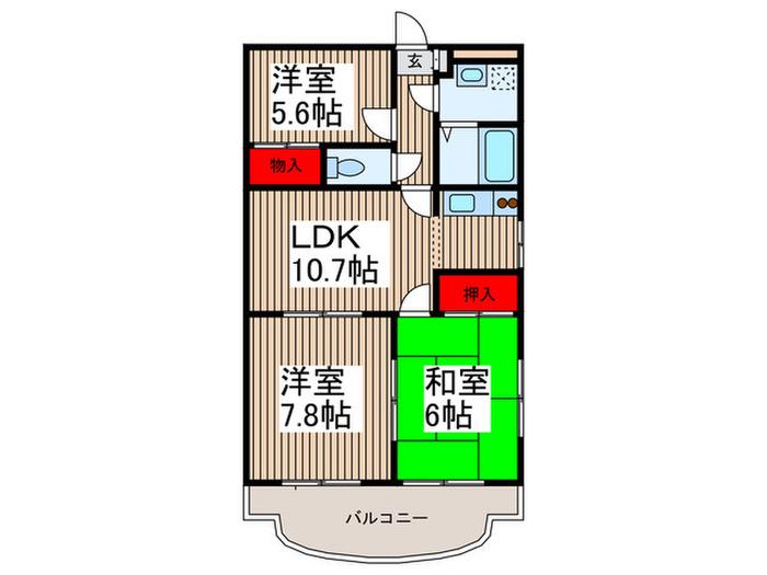 春花園弐番館(3LDK/3階)の間取り写真