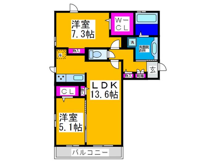 ル・フルーレ(2LDK/2階)の間取り写真