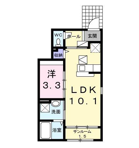 エミネンスD棟(1LDK/1階)の間取り写真