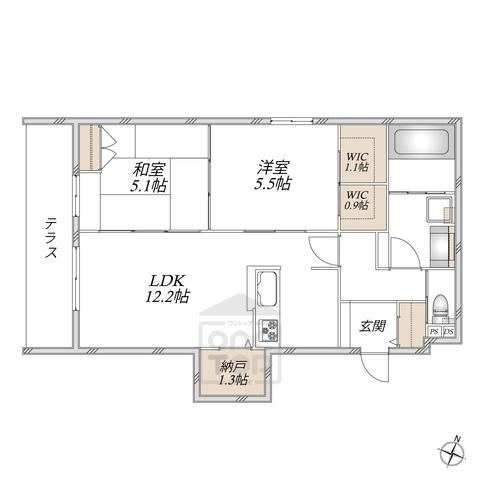 GARDEN CREST箕面船場(2SLDK/1階)の間取り写真