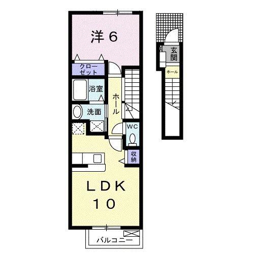 こうやリバーサイドヒルズI番館(1LDK/2階)の間取り写真
