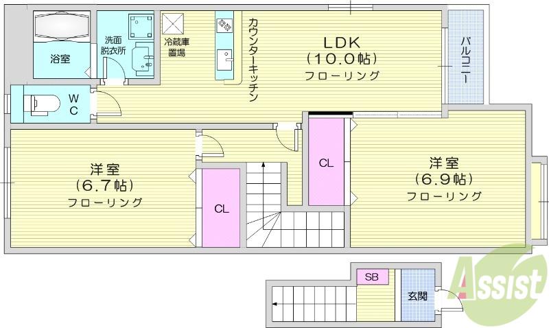 アヴァンティ(2LDK/2階)の間取り写真