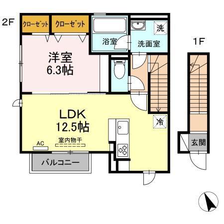 メゾン・アンソレイユ(1LDK/2階)の間取り写真