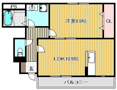 ホッコウハイム(1LDK/1階)の間取り写真