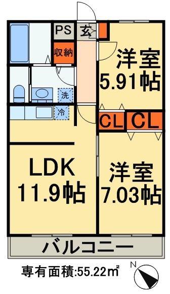 T.M.PLACE Ⅰ(2LDK/2階)の間取り写真