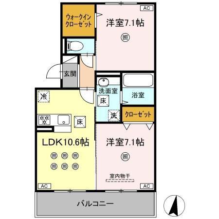 DーROOM琴平一丁目(2LDK/1階)の間取り写真