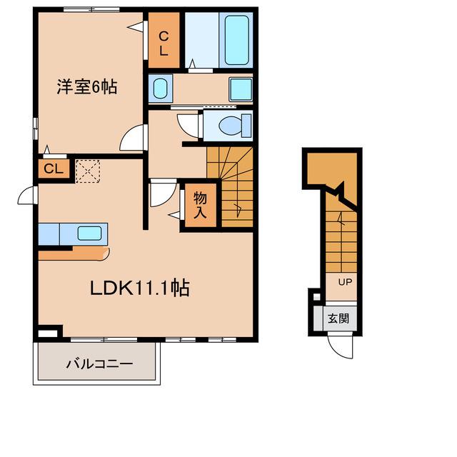 プリメールドゥA・B(1LDK/2階)の間取り写真